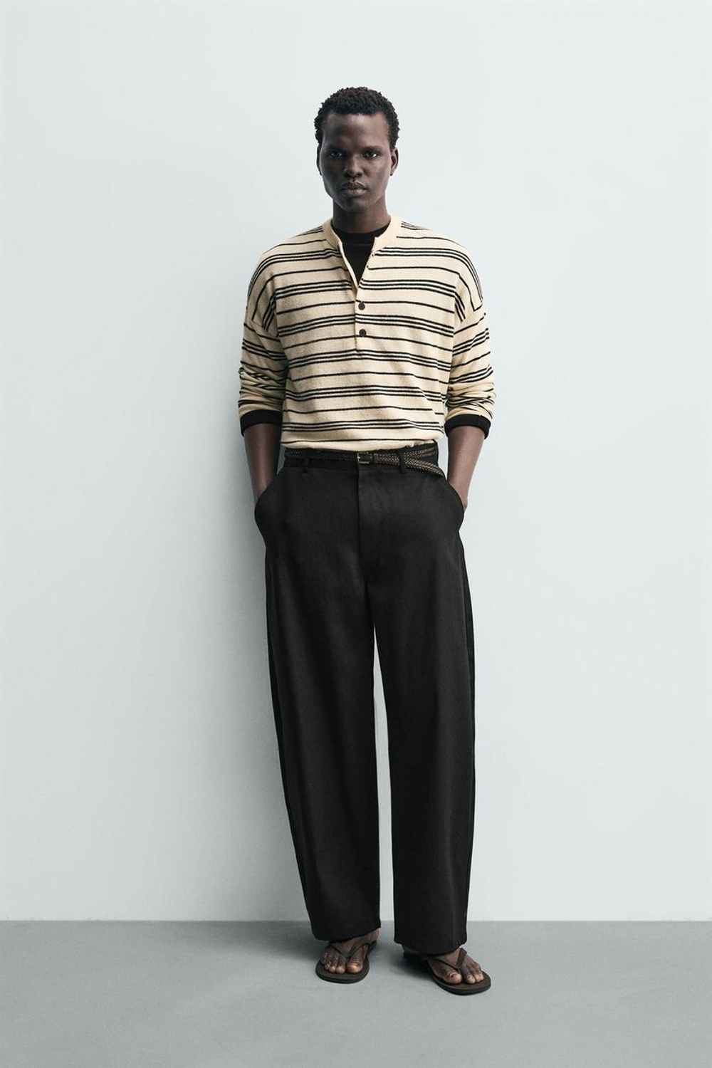 ZARA ДЖЕМПЕР В ПОЛОСКУ С ВОРОТНИКОМ НА ПУГОВИЦАХ, ЭКРЮ