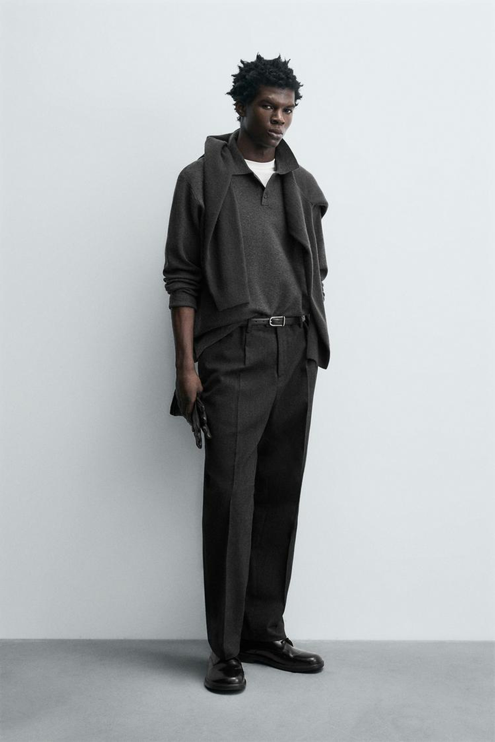 ZARA МЯГКОЕ ТРИКОТАЖНОЕ ПОЛО, АНТРАЦИТОВО-СЕРЫЙ