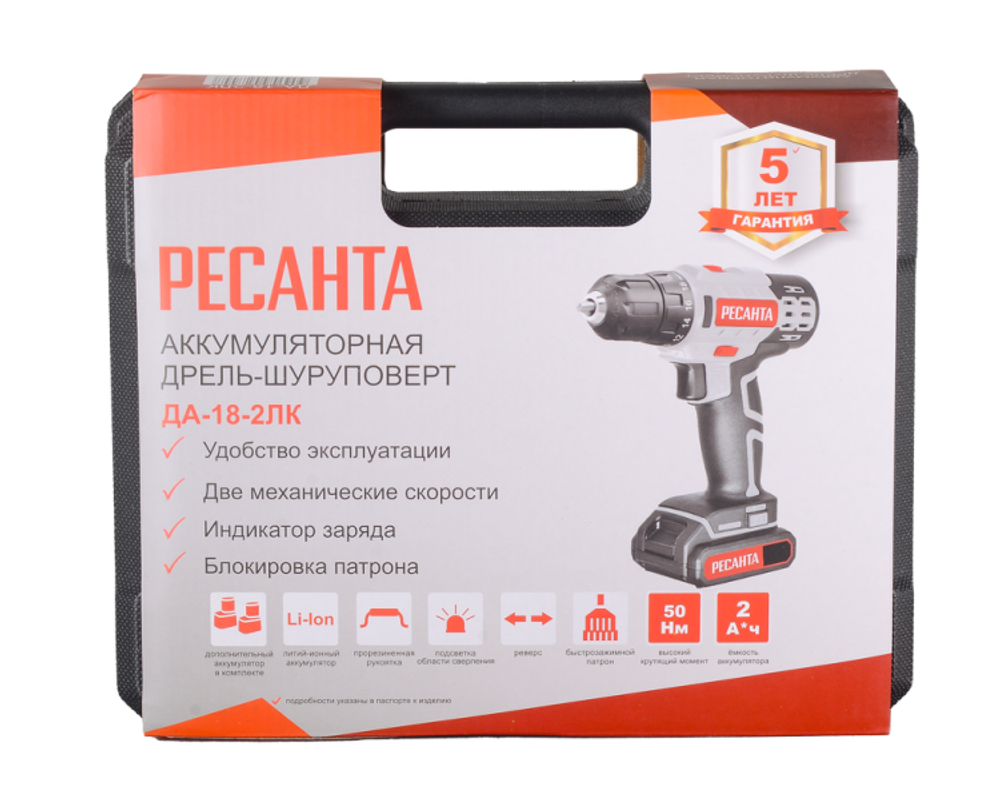 Дрель-шуруповерт аккумуляторная Ресанта ДА-18-2ЛК