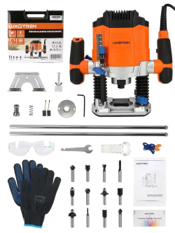 Фрезер по дереву электрический Luxotron, 1400 Вт, 16,000-30,000 об/мин, Цанги 6/6.35/8 мм (6+8 в комплекте), электрофрезер, фрезерная машина обработки дерева