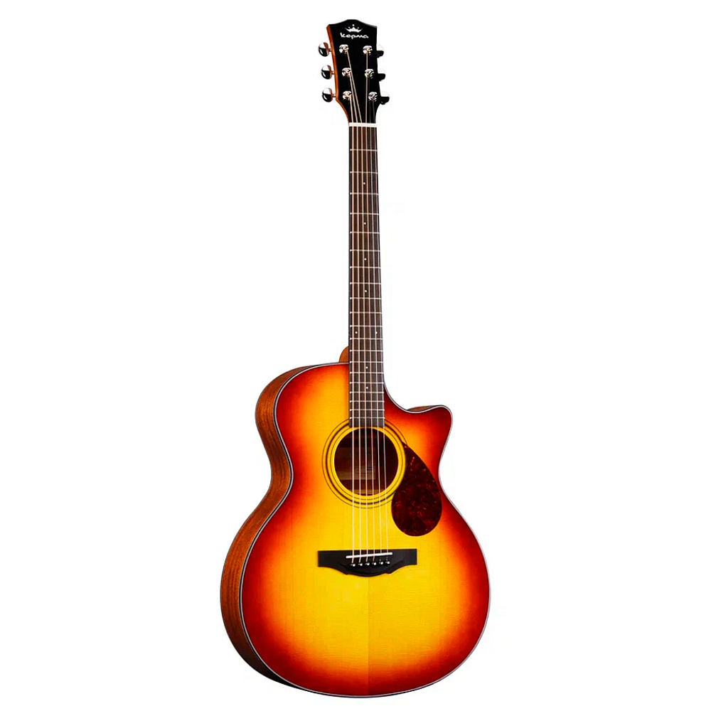 KEPMA F0E-GA Brown Sunburst трансакустическая гитара, цвет санберст глянцевый, форма гранд аудиториум с вырезом. Электроника Kepma Acoustifex K-11.