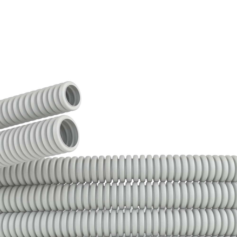 Труба ПВХ гибкая гофр. д.16мм, лёгкая без протяжки, 100м, цвет серый