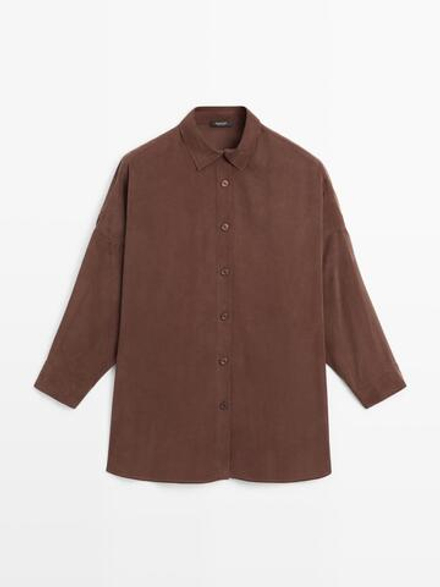 Massimo Dutti Длинная рубашка струящегося кроя, коричневый