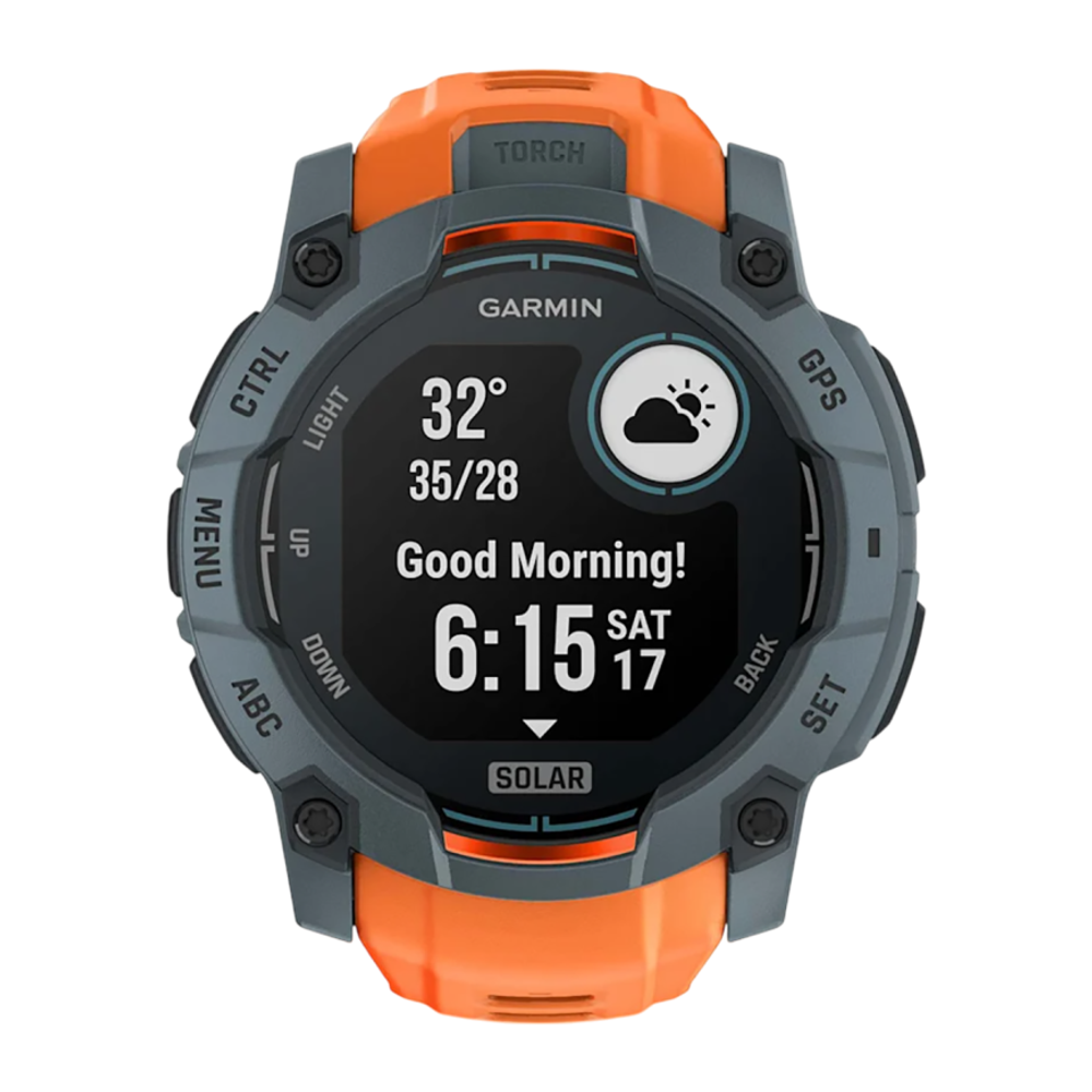 Спортивные часы Garmin Instinct 3, 50 мм, Solar, силиконовый ремешок цвета «солнцестояние» Безель сумеречного цвета, дисплей Solar со стеклом Power Glass. Ремешок с классической застёжкой — на запястье обхватом 141–213 мм