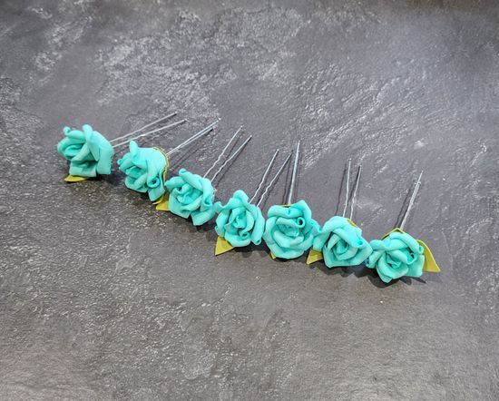 Набор шпилек "Розы большие" латекс, 3 шт, бирюза