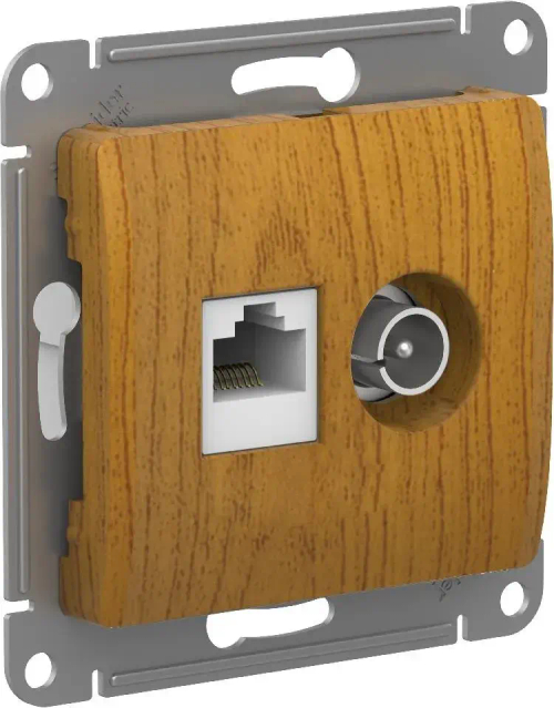 GLOSSA РОЗЕТКА двойная ТВ + компьютерная RJ45 кат. 5e, механизм, ДУБ