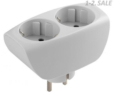 Тройник SP-2e-W ЭРА / Тройник розетка электрический / Разветвитель с заземлением, со шторками, плоский, 2 розетки, 16А, белый