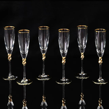 Migliore De Luxe Набор фужеров для шампанского Amore, хрусталь, декор золото 24К - 6шт