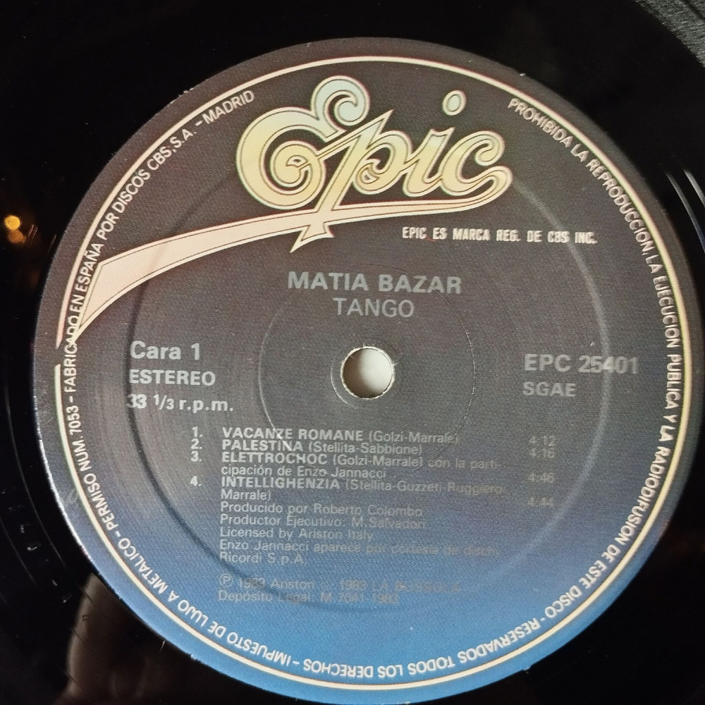 Винтажная виниловая пластинка LP Matia Bazar Tango (Spain 1983) Vacanze Romane