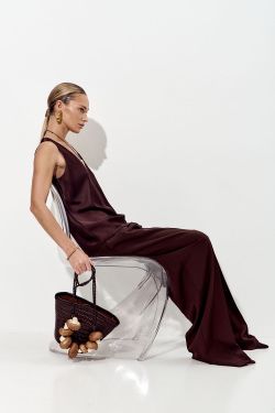 Брюки палаццо свободные с защипами шоколадного цвета