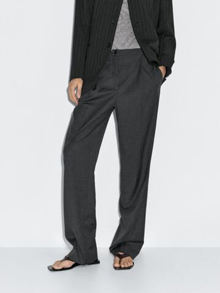 Massimo Dutti Брюки с эластичным поясом и защипами, темно-серый