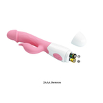 Нежно-розовый вибратор с клиторальным отростком Peter - 19,2 см. (Цвет: нежно-розовый)