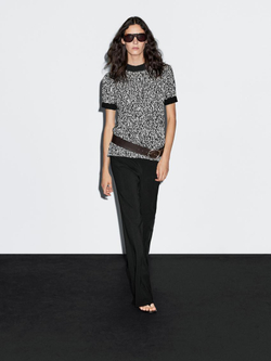 Massimo Dutti Свитер в рубчик с короткими рукавами, черный