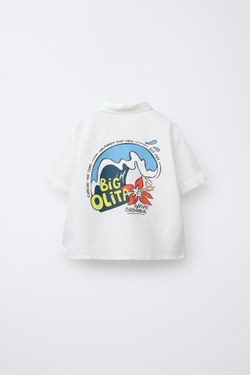 ZARA РУБАШКА С ПРИНТОМ «СЕРФИНГ», БЕЛЫЙ