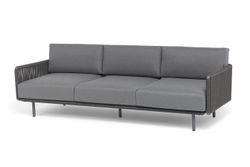 "Джелло" диван 3-местный плетеный из роупа, каркас алюминий темно-серый (RAL7024) муар, роуп темно-серый круглый, ткань темно-серая 027