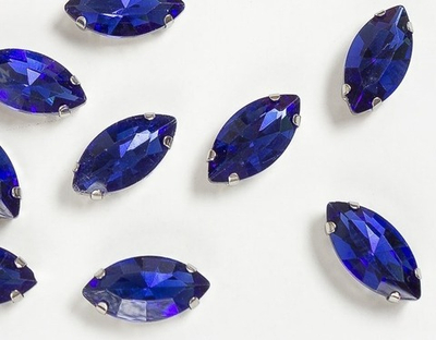 Стразы пришивные стекло в оправе, р. 18х9 мм, синий