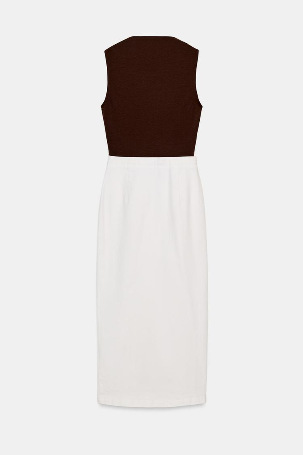 ZARA КОМБИНИРОВАННОЕ ПЛАТЬЕ МИДИ С ФУРНИТУРОЙ, КОРИЧНЕВЫЙ/ЭКРЮ