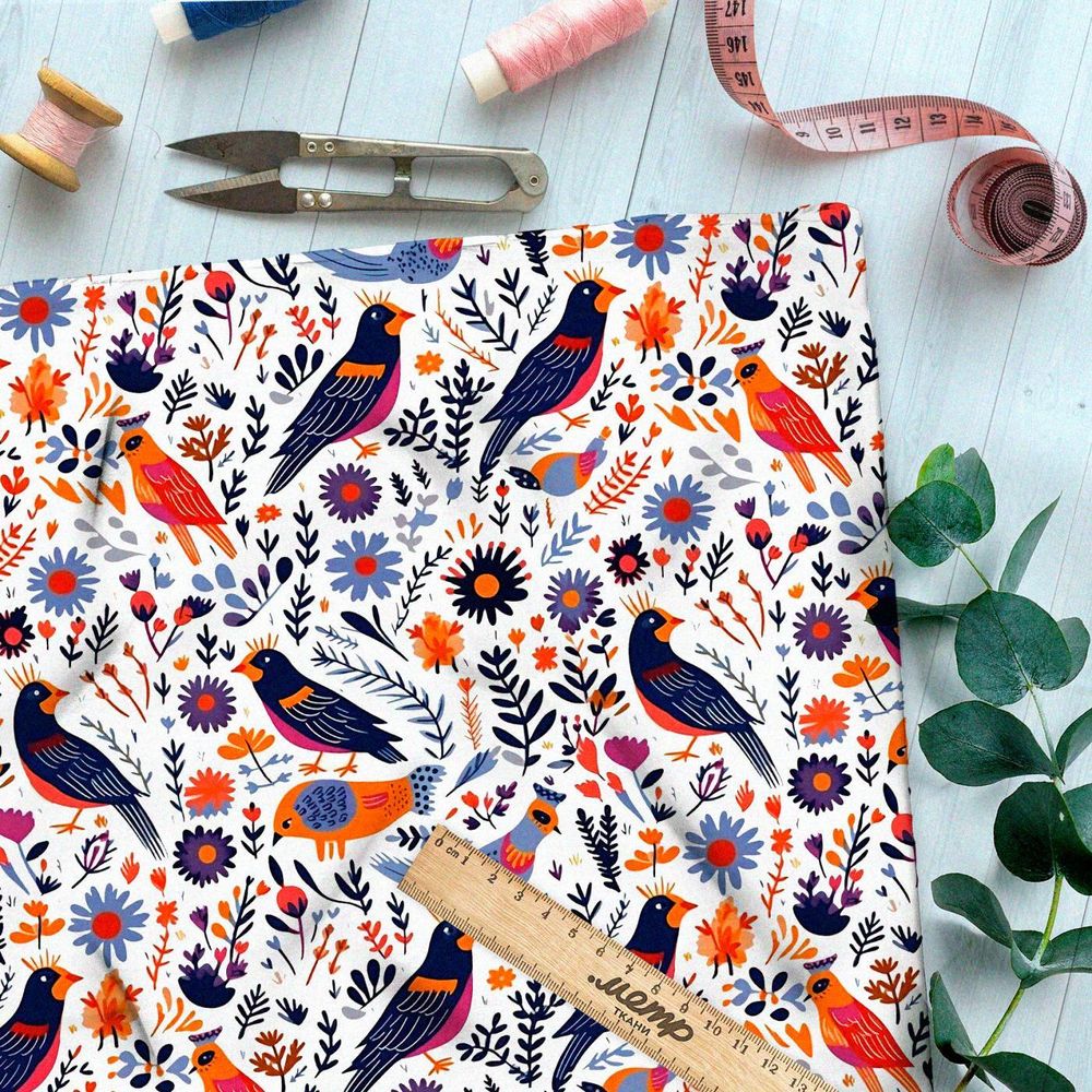 Ткань премиум флис сказочные птахи