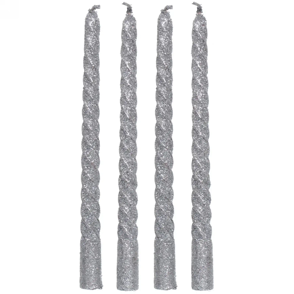 Свечи витые «Звездный блеск» 4шт 15см цвет серебряный, в подарочной коробке