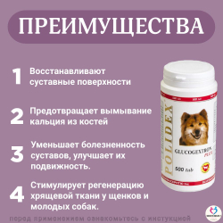 Polidex Glucogextron PLUS для собак Хонтропротектор для профилактики повреждений и восстановление суставов, связок, сухожилий, соединительной ткани Полидекс Глюкогекстрон Плюс, 150таб