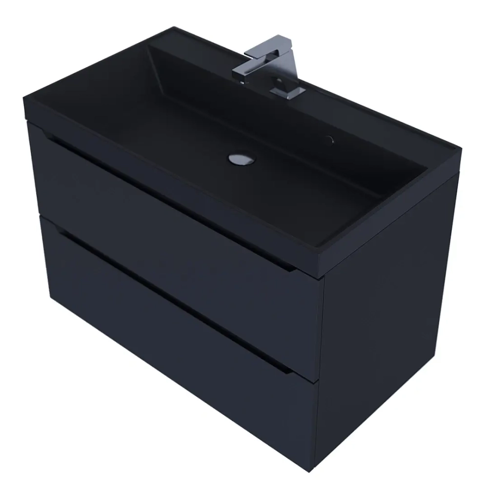 Тумба с раковиной Uperwood Tanos-Classic Quartz 80 см, черная/уголь