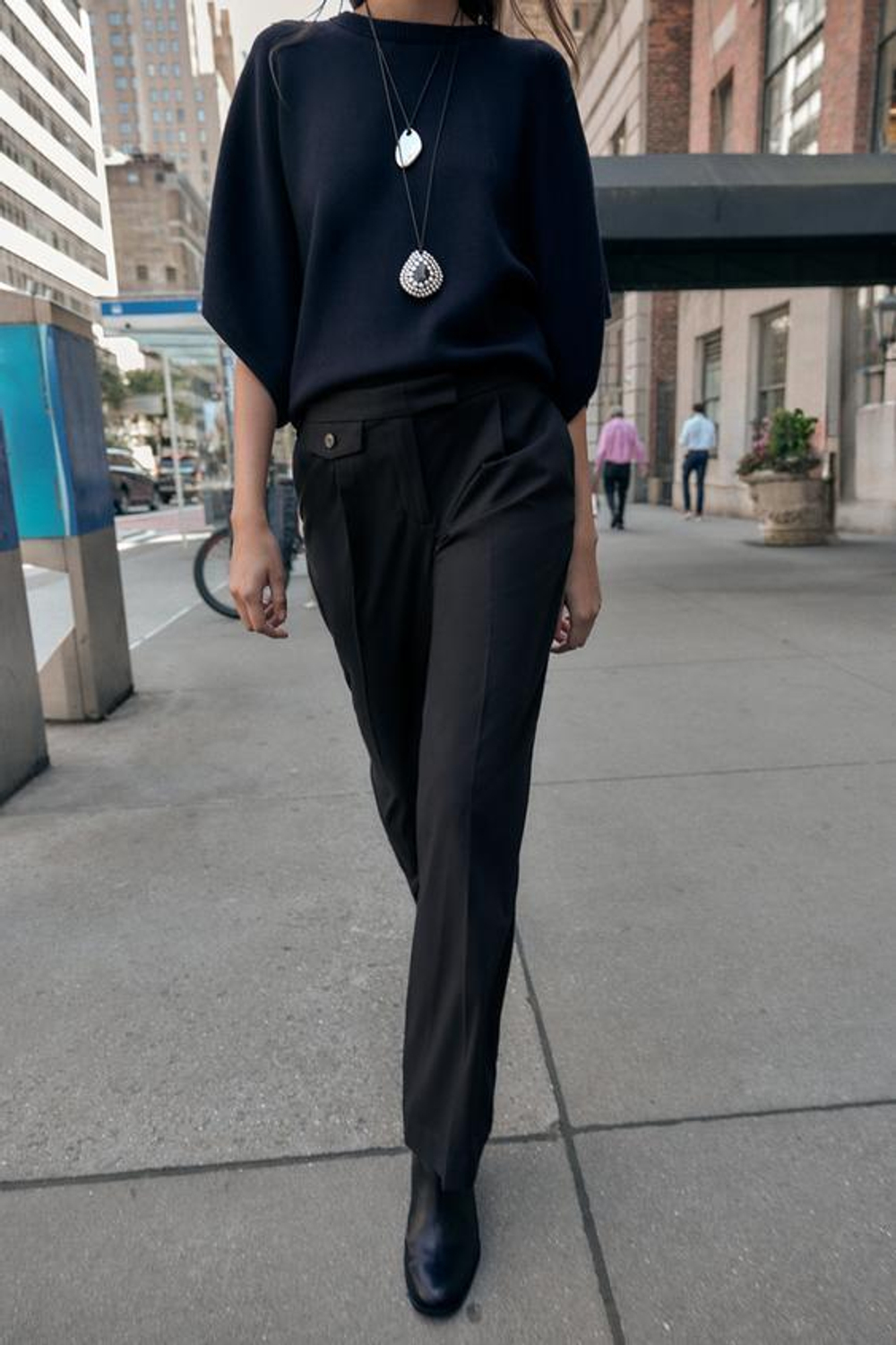 ZARA ШИРОКИЕ БРЮКИ С ЗАЩИПАМИ, ЧЕРНЫЙ