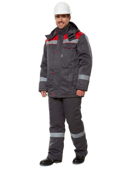 Костюм зимний "Тимбер" полукомбинезон (т.серый/красный)