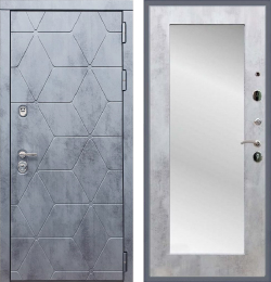 Входная металлическая дверь с зеркалом Рекс 28 Бетон темный / Пастораль Бетон светлый