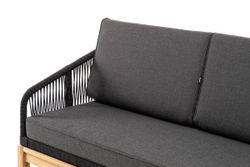 "Канны" диван 2-местный плетеный из роупа, основание дуб, роуп темно-серый круглый, ткань темно-серая 027