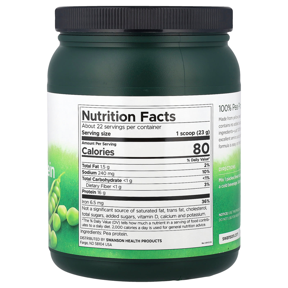 Swanson, 100% порошок из горохового протеина, без добавок, 503 г (1,1 фунта)