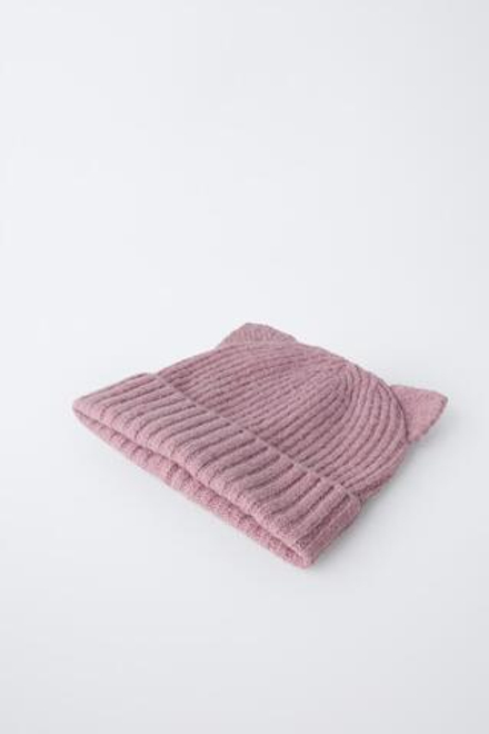 ZARA ТРИКОТАЖНАЯ ШАПКА С УШКАМИ, РОЗОВЫЙ