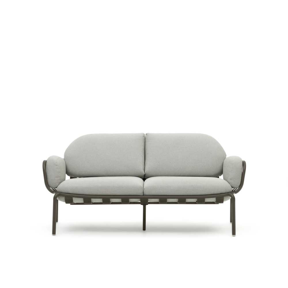 Уличный диван Joncols из серой ткани и зеленым алюминиевым каркасом 164 см