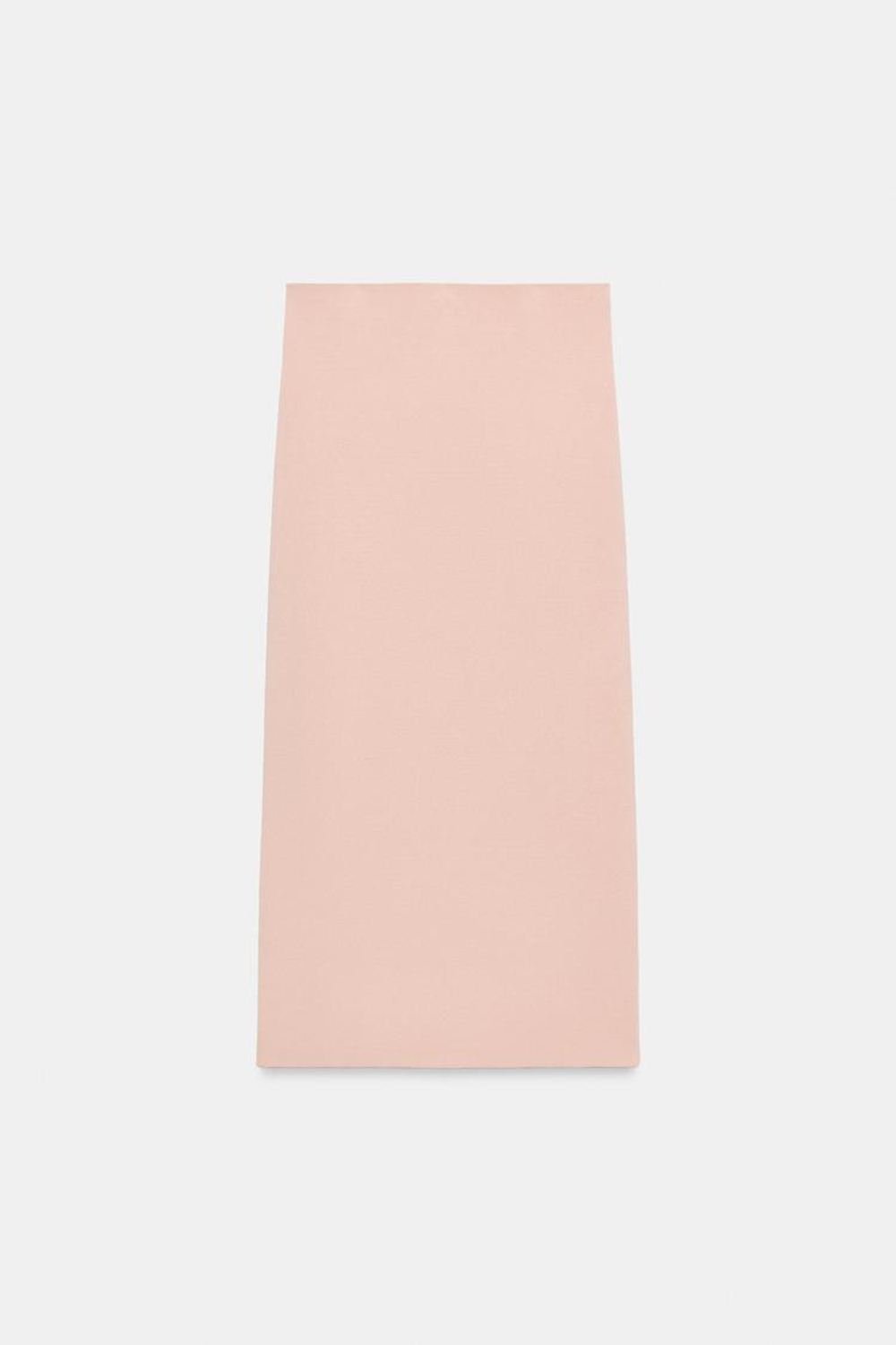 ZARA ТРИКОТАЖНАЯ ЮБКА МИДИ, ПАСТЕЛЬНО-РОЗОВЫЙ