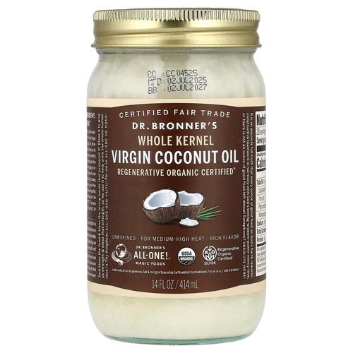 Dr. Bronner's, нерафинированное кокосовое масло первого отжима, из цельных ядер, 414 мл (14 жидк. унций)