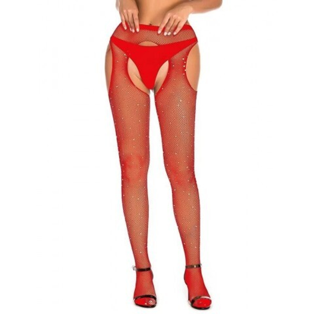 Колготки в сетку в виде пояса с чулками Diamonds красные (размер XS-M)