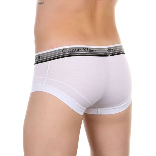 Мужские трусы хипсы белые с серой резинкой в полоску Calvin Klein