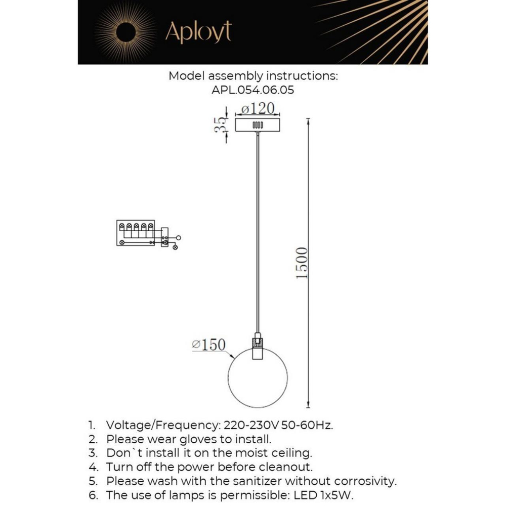 Подвесной светодиодный светильник Aployt Frederik APL.054.06.05