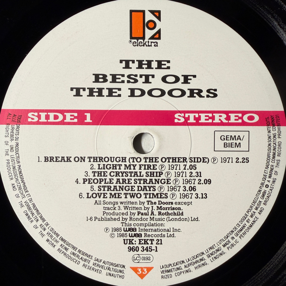 The Doors ‎– The Best Of The Doors 2LP (Германия 1985г.)