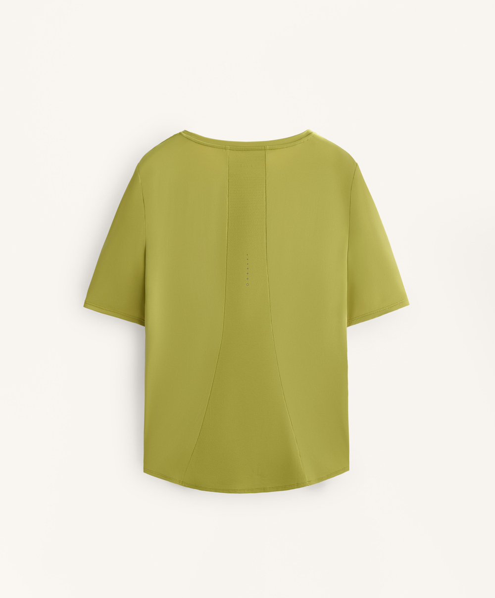 Oysho Футболка из технологичной ткани с короткими рукавами, оливковый