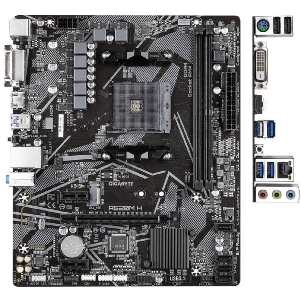 Gigabyte A520M H (Soc-AM4 AMD A520 2xDDR4 mATX AC`97 8ch(7.1) GbLAN RAID+DVI+HDMI)