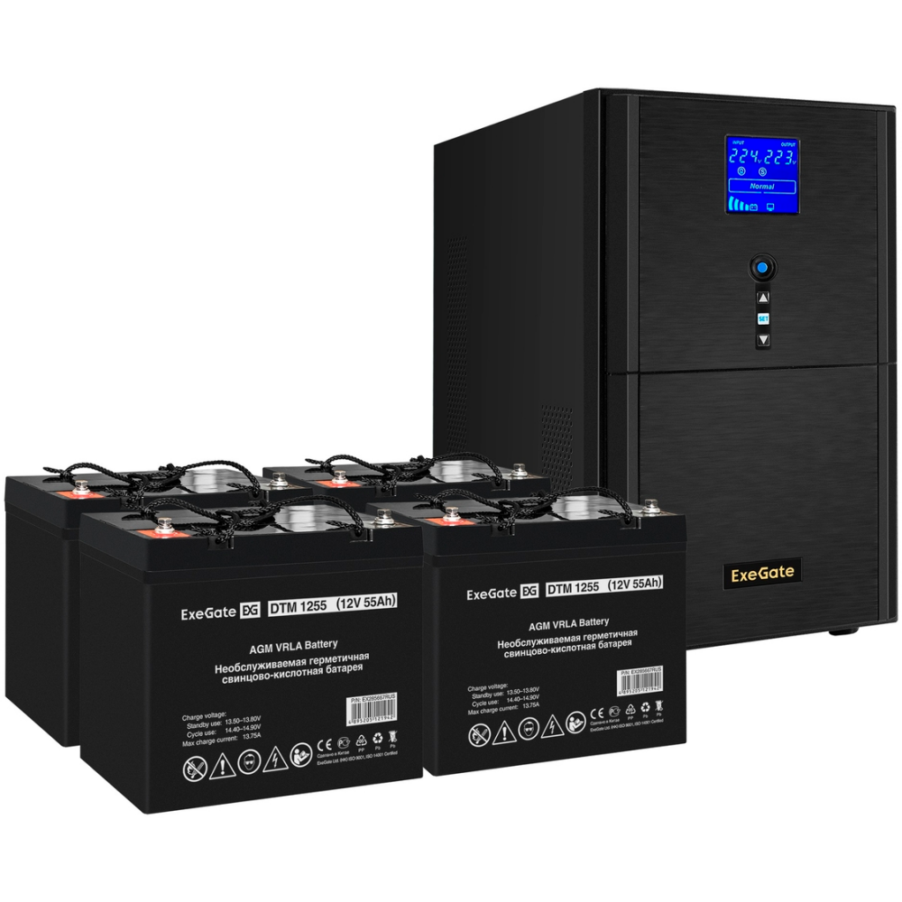 ИБП + батарея ExeGate SineTower SZ-5000.LCD.AVR.2SH.1C13.T.RJ.USB + 4x DTM 1255 (55Ач)