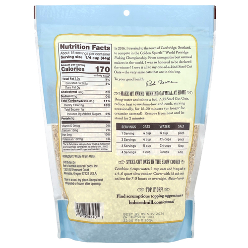 Bob's Red Mill, овсяные хлопья, цельнозерновой, 680 г (24 унции)