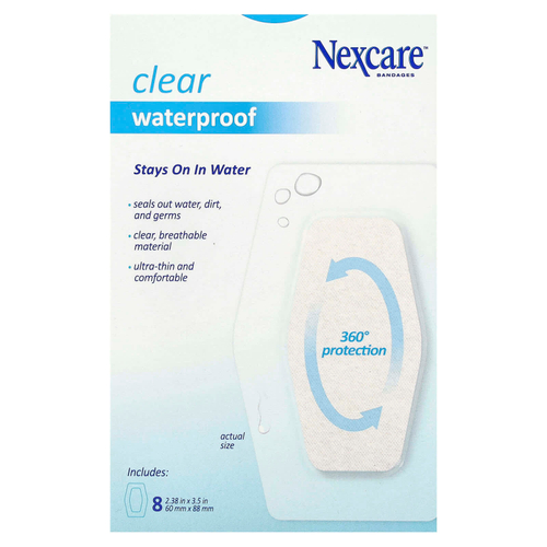 Nexcare, Прозрачные водонепроницаемые повязки для коленей и локтей, 8 повязок