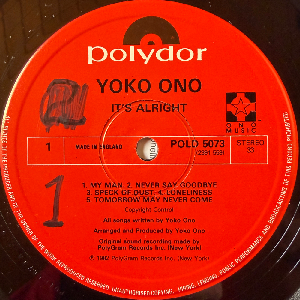 Yoko Ono ‎– It's Alright (Англия 1982г.)Т