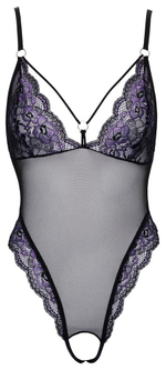 Боди из тонкой сеточки с двухцветным цветочным кружевом (Размер: M) (Цвет: черный с фиолетовым)