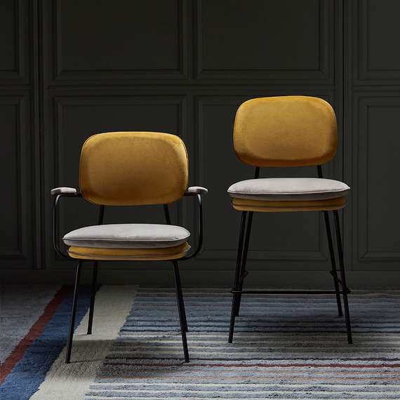 Стул полубарный с контрастным кантом pea, велюр, желтый/бежевый