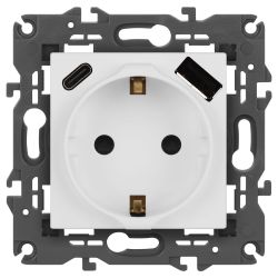Розетка ЭРА Elegance 14-4108-01М 2P+E 16A-250В со шторками с USB type-A+C 5В-3А белый матовый | Эра Elegance