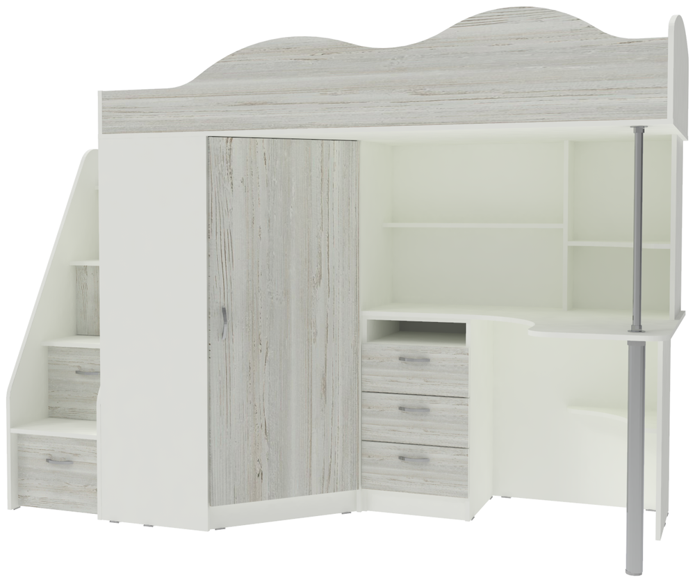 Кровать-чердак КарИВи Пионер Белый  Винтерберг