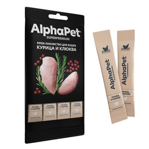 Крем-лакомство для кошек AlphaPet Superpremium с курицей и клюквой