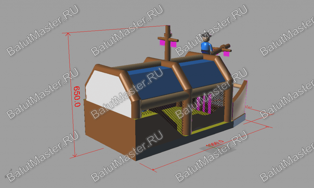 Большой батут-горка "Пиратский корабль 2" с пушками